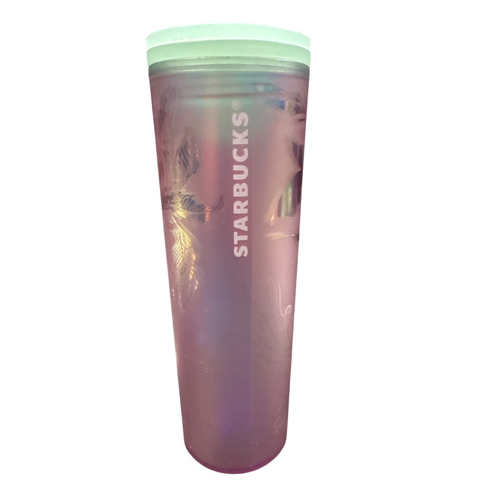 Starbucks Iridescent Pink Siren Mermaid Etched Tumbler 16oz Cold Cup Mint Lid